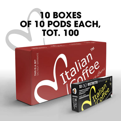 Italian Coffee Pods for Nespresso Original (Pack of 100 Regular Ristretto) | Compatible with Nespresso Original Machines, Bpa-Free Espresso Capsules, Made in Italy, Intensity 10/103