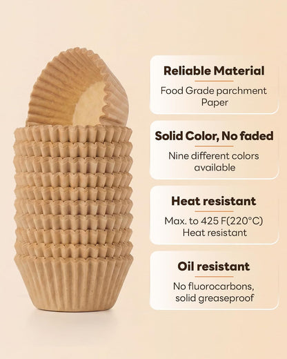 400Pcs Mini Cupcake Liners for Baking, Muffin Liners | Non-Stick, Natural, Food-Grade, Grease Proof Parchment , for Mini Muffin Pan, Christmas, Gift3