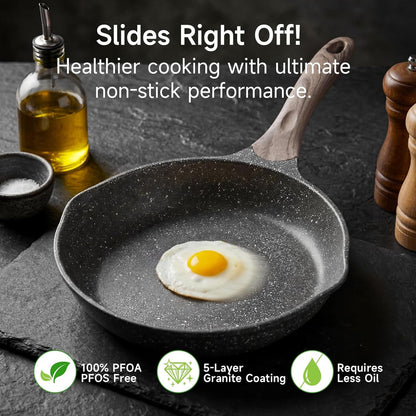 8 Inch Nonstick Frying Pan Easy Clean Small Egg Pan Skillet | Even Heating All Stove Compatible, Dual Spouts, PFOA PFOS Free, Cool Ergonomic Handle, Non Stick Omelet Cooking Fry Pan,Grey2