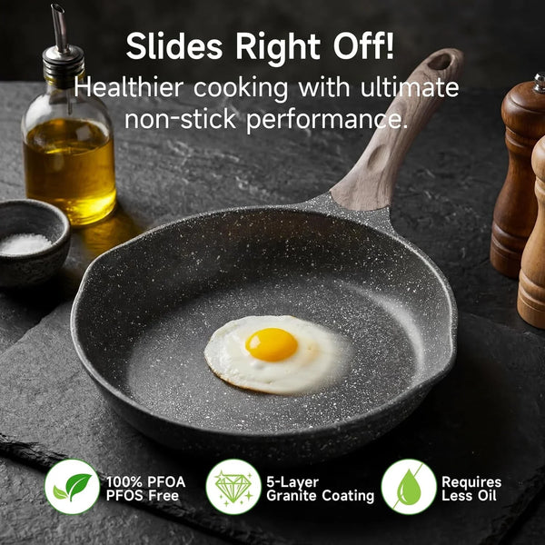 8 Inch Nonstick Frying Pan Easy Clean Small Egg Pan Skillet | Even Heating All Stove Compatible, Dual Spouts, PFOA PFOS Free, Cool Ergonomic Handle, Non Stick Omelet Cooking Fry Pan,Grey2