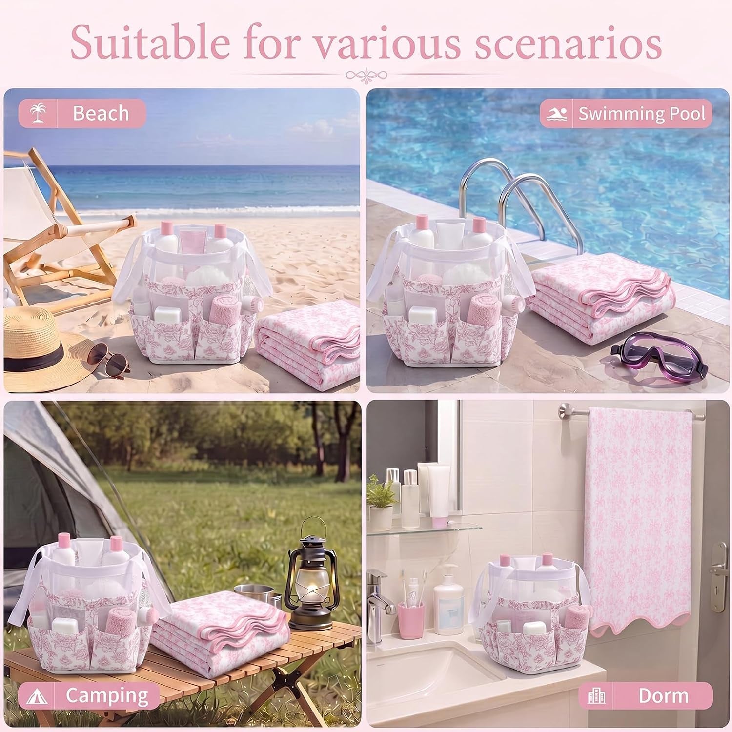 2-pcs-college-dorm-shower-caddy-and-bath-towels-set-pink-white