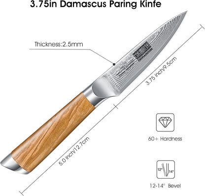 Damascus Paring Knife 3.75", Sharp Japanese HC Steel Fruit Knife2