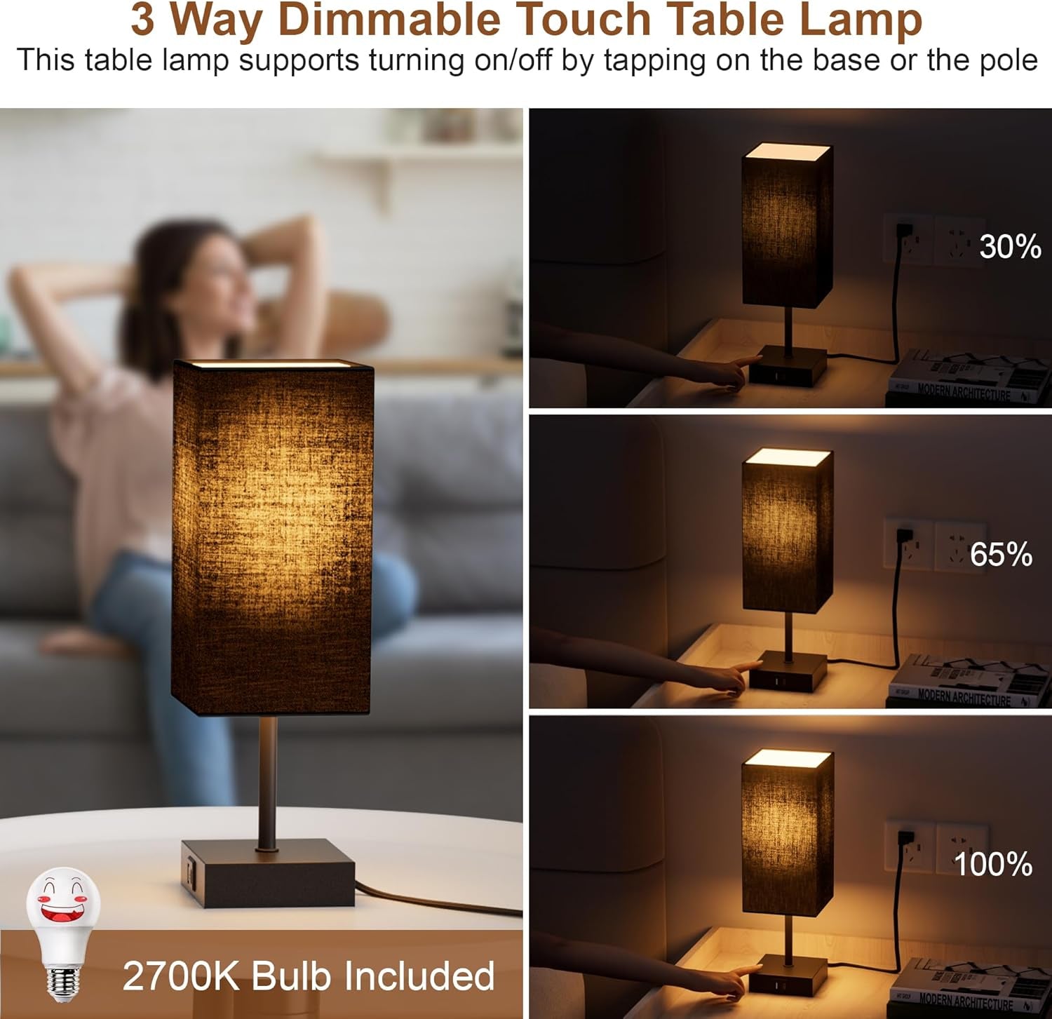 bedside-table-lamp-for-bedroom-with-2-usb-ports-14-inch-black-usb-a-c-ports-touch-3-way-dimmable-led-bulb-included-fabric-lampshade-metal-base-small-nightstand-lamp-for-desk-living-room
