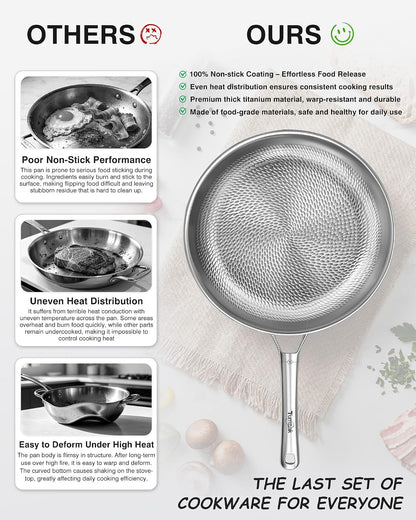 Titanium Pans for Cooking, 8+10+12-Inch Titanium Pan with Lid, Non-Stick Frying Pans, Pfas/Pfoa/Ptfe-Free, Dishwasher & Oven Safe, Compatible with Gas & Induction Cooktops7