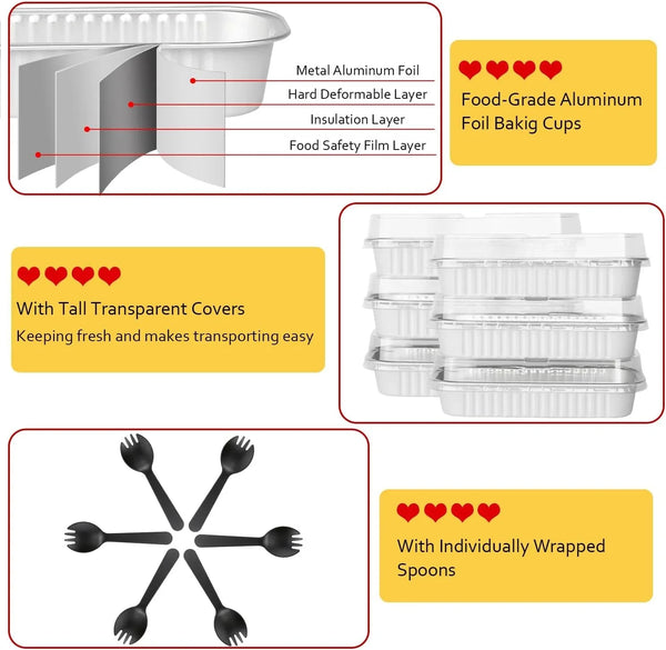 Mini Loaf Cake Pans with Lids 100 Pack, Small Foil Baking Tins | 6.8Oz Rectangle, White, Disposable Aluminum Cake Cups, Individual Dessert Containers for Wedding, Bake Sales4