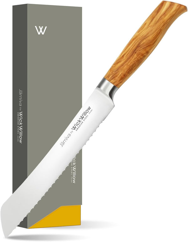 8” Double Serrated Bread Knife – Swedish Steel, Olive Wood1
