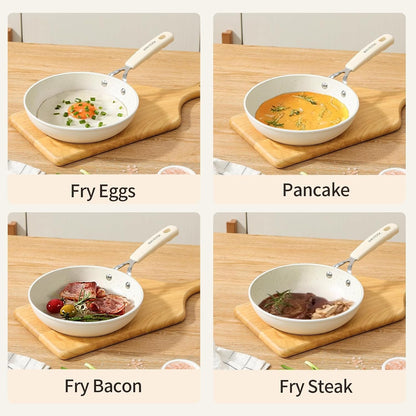 Mini Nonstick Egg Pan, 6.3 Inch Omelet Pan (16 Cm, White) | Small Single Serve Egg Nonstick Skillet, Medical Stone Coating Cookware with Heat-Resistant Handle6