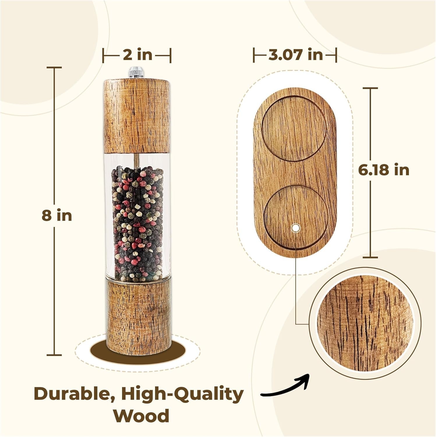 wooden-salt-and-pepper-grinder-set-manual-premium-acrylic-salt-and-pepper-mills-with-adjustable-ceramic-core-and-wooden-stand-8-inch-refillable-giftable-shakers-2-pieces-with-tray