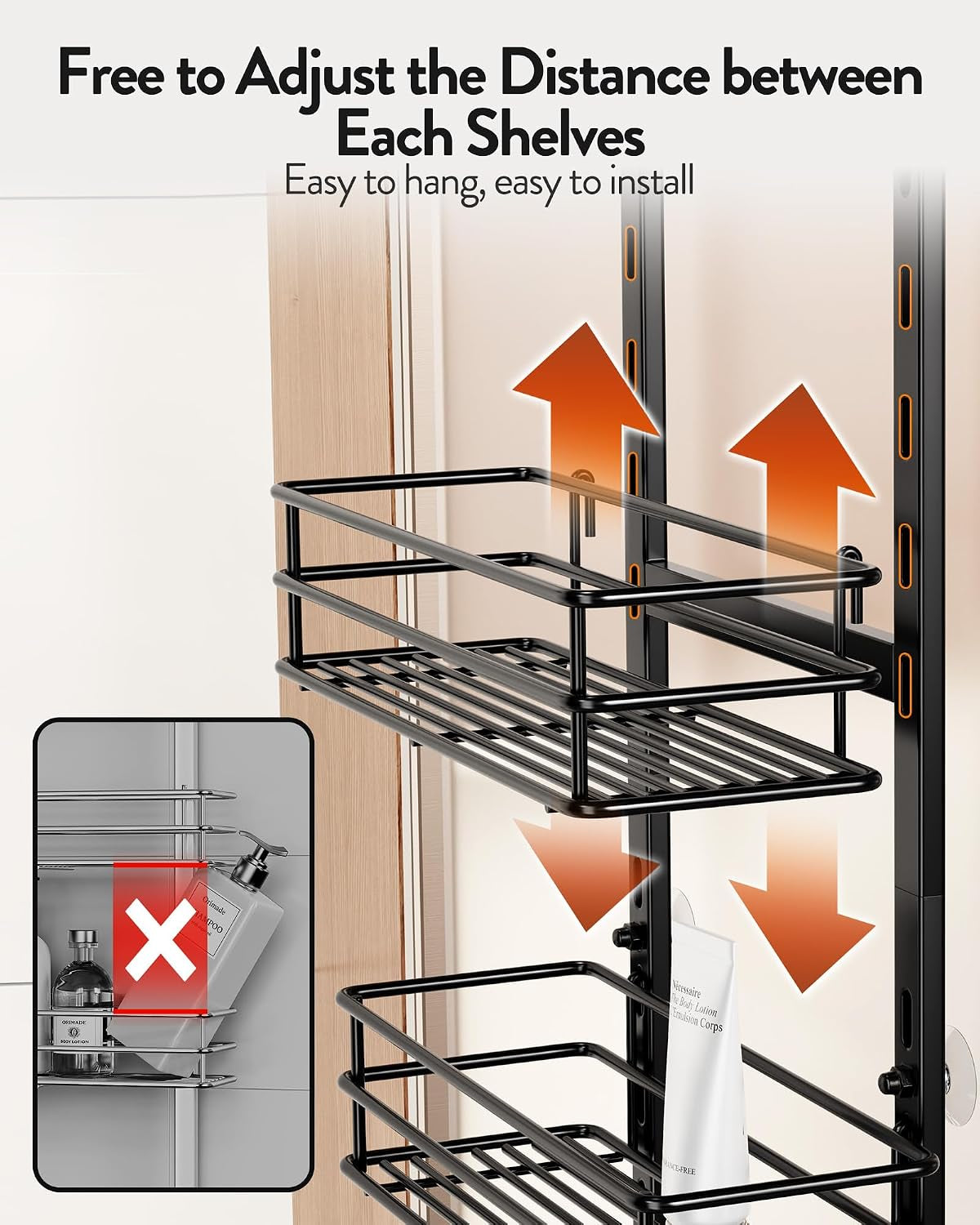 over-the-door-shower-caddy-adjustable-5-tier-black-bathroom-hanging-organizer-shelf-rustproof-with-4-hooks-shower-basket-with-soap-holder-and-suction-cup