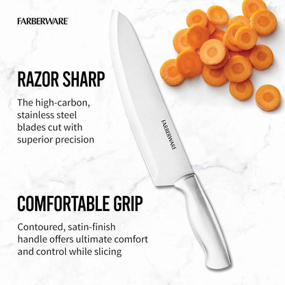 15-Piece Kitchen Knife Set, High-Carbon Stainless Steel Blades with Wood Block, Steak Knives, Sharpening Tool & All-Purpose Shears, Razor Sharp, Ergonomic Stainless Steel Handles3