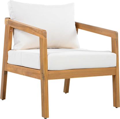 Sures Acacia Wood Club Chair and Coffee Table Set, 3 Piece Patio Bistro Set, Solid Wood Outdoor Patio Furniture Set with Center Table, Natural+Beige6