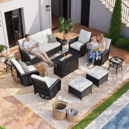 Luxury 10-Piece Patio Furniture Set, Black/Beige2