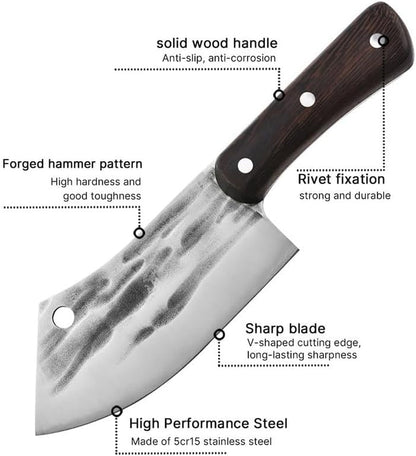 Meat Cleaver,Cleaver Knife 5.5Inch Cleaver Knife Handmade Forged Stainless Steel Meat Fish Fruit Vegetables Slicing Kitchen Chef Knife Butcher Hunting Knife, LAMAJIGA58443
