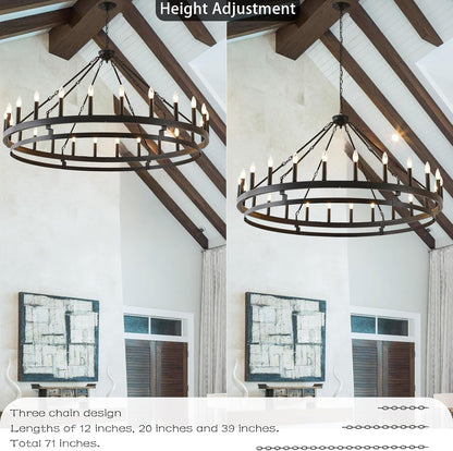 53 Inch Large Black Wagon Wheel Chandelier,Farmhouse Industrial Country Style round Pendant Light Fixture,Round Ceiling Light Fixtures for Outdoor Porch High Ceilings Living Foyer Entryway5