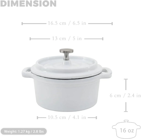 Mini Cocotte 16 Oz Mini Dutch Oven 0.5 Qt. Cast Iron Garlic Roaster for Oven Garlic Confit Pot Ramekins with Lids Oven Safe Set of 2, White3
