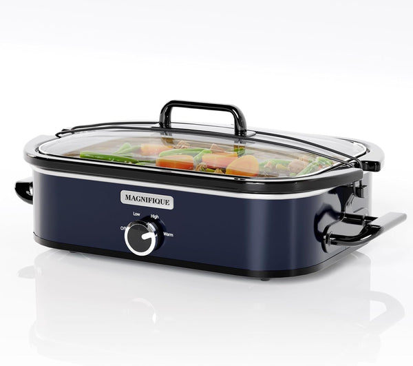 [NEW] MAGNIFIQUE 4-Quart Slow Cooker with Casserole Manual Warm Setting - Perfect Kitchen Small Appliance for Family Dinners, Dishwasher Safe Crock, Blue1