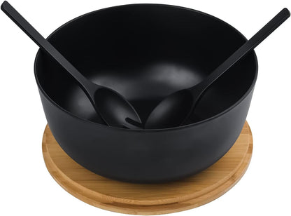Bamboo Fiber Salad Bowl with Servers Set Large 9.8 Inches Nature Bamboo Mixing Bowl with Servers with Lid Spoon and Fork for Fruits,Salads and Vegetables3