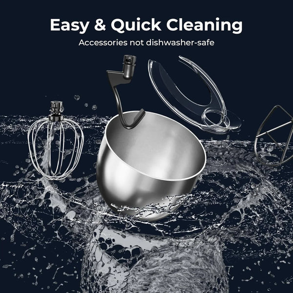 5.3 Quart Electric Stand Mixer with 12 Speed, Low Noise | Electric Mixer with Tilt Head, Kitchen Mixer for Daily Use with Egg Whisk, Dough Hook, Flat Beater, Anti-Slip Suction Cup6