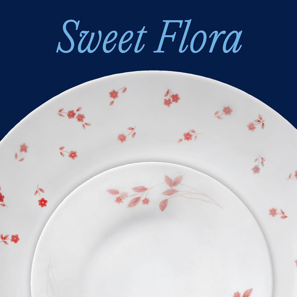Vitrelle 18-Piece Service for 6 Dinnerware Set, Triple Layer Glass and Chip Resistant, Lightweight round Plates and Bowls Set, Sweet Flora2