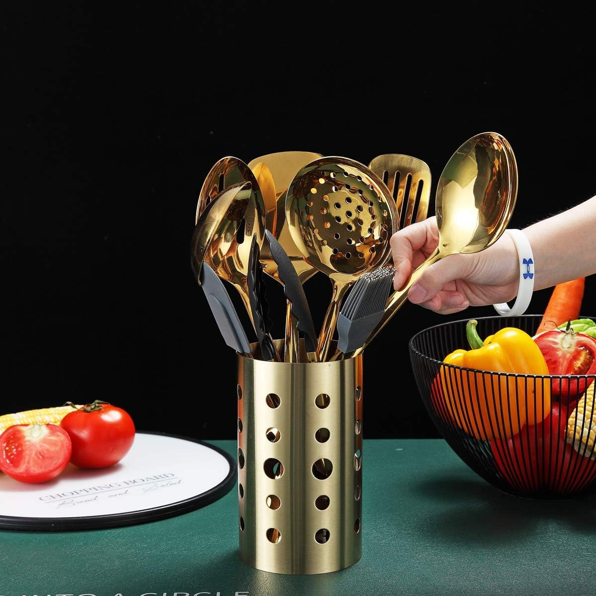 gold-cooking-utensils-set-stainless-steel-13-pieces-kitchen-utensils-set-with-titanium-gold-plating-kitchen-tools-set-with-utensil-holder-dishwasher-safe-easy-to-clean