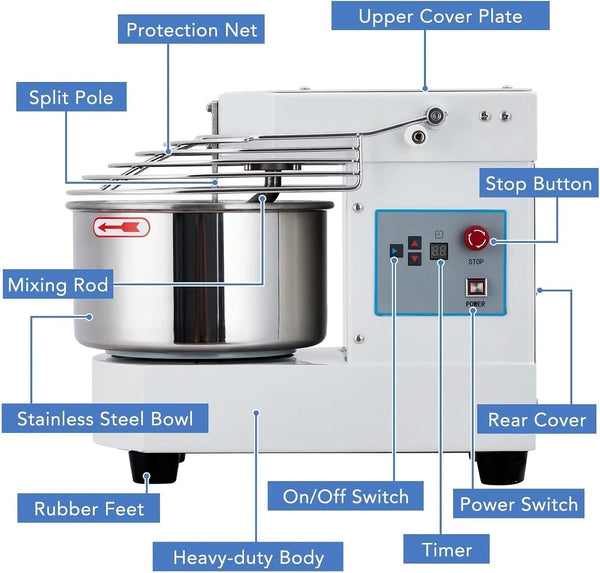 10.5 Qt Commercial Food Mixer，110V 650W Dual-Rotation Dough Kneading Machine with Touchscreen Timer，Food-Grade Stainless Steel Bowl & Safety Shield for Bakeries & Restaurants​​5