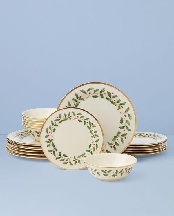 Holiday Christmas Porcelain 18-Piece Dinnerware Set for 62