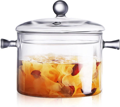Clear Glass Simmer Pot for Stove Potpourri Cooking Saucepan with Cover Cookware Set Heat-Resistant Stovetop Pot and Pan with Lid, Soup, Milk, Baby Food,Fruit and Spices 1.5L/ 50 FL OZ9