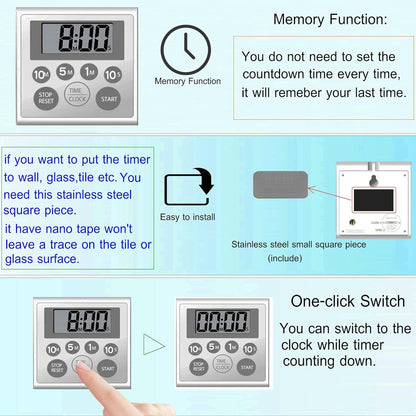 Digital Timer Waterproof Shower Timer Shower Clock Bathroom Kitchen Timer with Strong Magnet and Large LCD Display (Waterproof 7 Key)3
