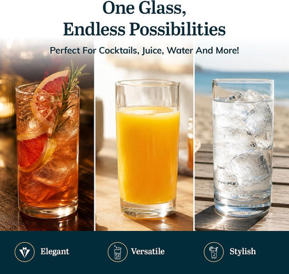 Heavy Base Drinking Glasses Set of 8, Weighted Clear Water Cups | 15.5 Oz Capacity for Water, Juice, Soda, Cocktails, and More with Weighted Base and Dishwasher-Safe Cleanup7