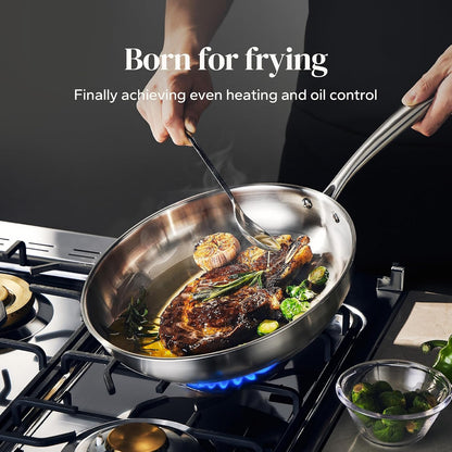 Stainless Steel Frying Pan Set, Induction Kitchen Cookware Set, Non-Toxic Uncoated Skillets for Searing & Cooking, Oven Safe Stainless Steel Cookware Set, 3-Piece (8", 9.5", 11")2