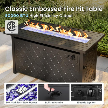 8 Piece Metal Patio Furniture Set with Fire Pit Table, Beige9