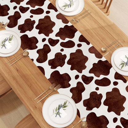 Linen Watercolor Cow Print Table Runner 72 Inches Long Cowhide Tablecloth Farm House Barnyard Animals Western Party Home Kitchen Table Decoration4