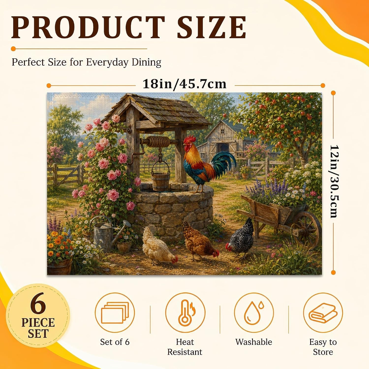 farmhouse-rooster-sunflower-garden-linen-table-mats-set-of-6-12-x-18-inch-washable-waterproof-placemats-stain-resistant-reusable-place-mats-for-dining-table-kitchen-home-kitchen-decor