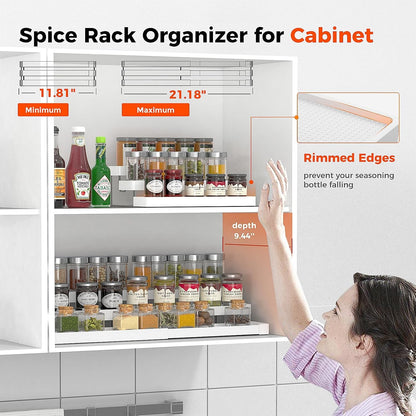 Expandable Spice Rack Organizer for Cabinet - 3 Tier Adjustable Cabinet Spice Organizer Easy Visibility - Spice Organizer for Cabinet Countertop Cupboard Pantry Organization (White)4