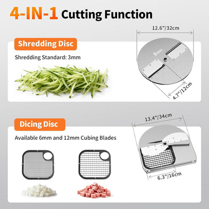 Commercial Vegetable Chopper, 300W Auto Feed Stainless Steel Vegetable and Meat Slicer, 4-In-1 Food Cutter Machine with 1-10Mm Slicing, 3Mm Shredding & 2 Dicing Sizes, 440LBS/H Output, 110V3