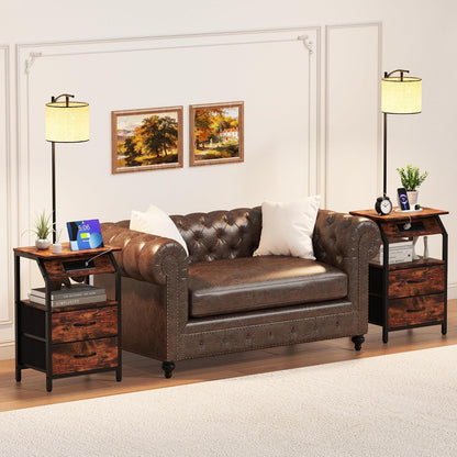 End Table with Floor Lamp, Nightstand with Charging Station, Floor Lamp Table with 3-Color Temperature Bulb, Bedside Table Night Stand with 2 Drawers for Bedroom, Living Room, Brown7