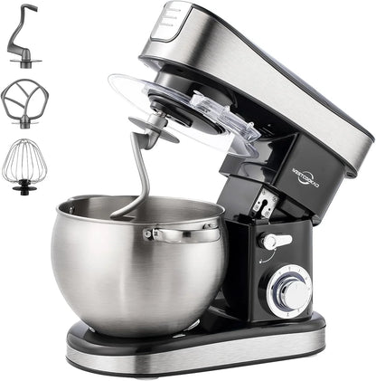 3-IN-1 Stand Mixer 6.3Qt 6-Speed 400W Pulse Black | Household Food Mixer with Pulse,Dough Hook,Beater,Whisk, Electric Kitchen Mixer for Bread,Cake and Most Home Baking Needs1