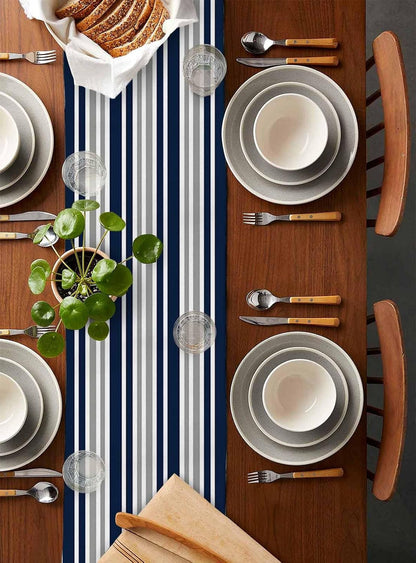 Stripe Table Runner-Navy Blue Gray White Cotton Linen-Long 72 Inche Dresser Scarves,Farmhouse Tablerunner for Kitchen Coffee/Dining/Sofa Table Bedroom Home Living Room,Scarf Decor for Holiday Dinner2