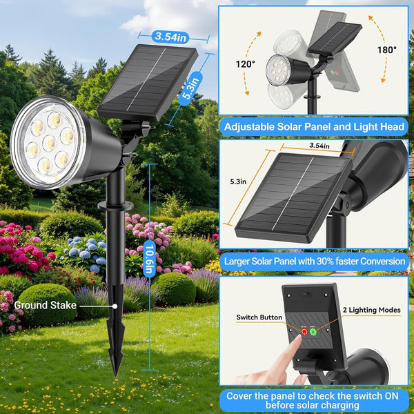 Solar Spot Lights Outdoor Cool White, 1000LM Big Adjustable Solar Lights Outdoor Waterproof, 2-In-1 Bright Solar Powered Spotlights Landscape Lighting for Garden, Yard, Pathway, Tree, Flag6