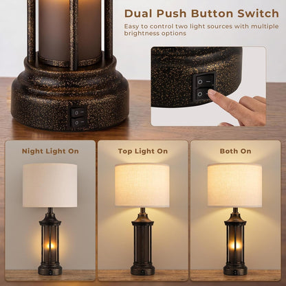 24" Farmhouse Table Lamps for Living Room, Bedside Lamps Set of 22