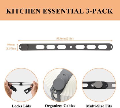 3-Pack Silicone Latch Strap for Slow Cooker Lid, Pot, Bento Box, Adjustable Length and Reusable Elastic Self-Lock Silicone Tie for Bundling or Organizing Curtain, Cords, Yoga Mat, Camping Mat (21 In)2