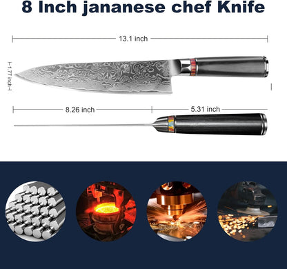 8" Damascus Chef Knife - 67-Layer Hand-Forged Blade, NSF Certified, Pakkawood Handle, Gift Box (62 HRC)4