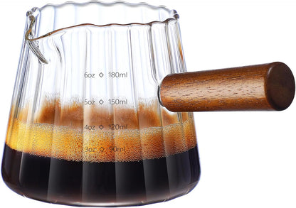 Espresso Cups with Wood Handle 6Oz, Espresso Accessories, Milk Frothing Pitcher, Glass Measuring Cup, Shot Glass1
