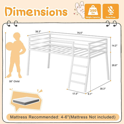 Loft Bed Twin Size with Stairs and Guard, White2