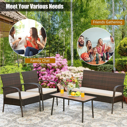 4PCS Patio Rattan Furniture Set Outdoor Conversation Set Coffee Table W/Cushions5