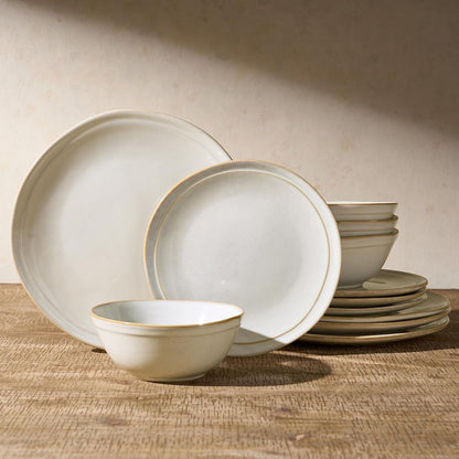 12Pc Ceramic Dinnerware Set, Reactive Glaze Plates & Bowls1