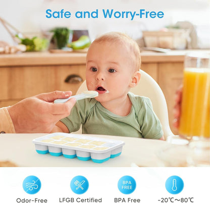 Ice Cube Tray with Lid and Bin,4 Pack Ice Cube Trays for Freezer | Silicone, Stackable. Easy Release Trays with Storage Bin & Scoop. Ideal for Freezer, Kitchen, RV, Cocktail, Coffee.3