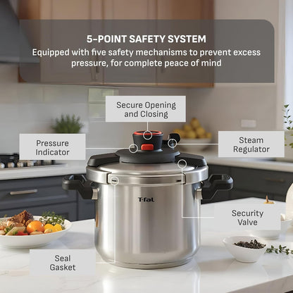 Clipso Stainless Steel Pressure Cooker, 6.3 Quart, Recipe Book, Steam Basket, Easy-Open Lid, Secure Locking System, Adjustable Pressure Valve, Induction Cookware, Pots and Pans, Kitchen, Silver4