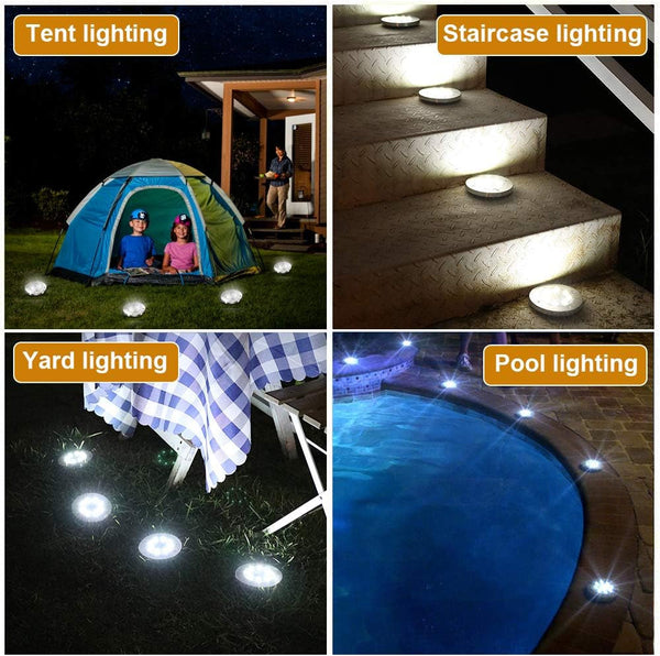 Solar Ground Lights Outdoor, 8 LED Waterproof White,8 Pack6
