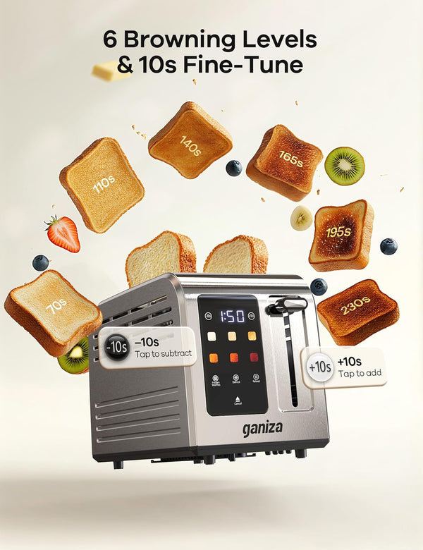 Toaster 2 Slice with Touchscreen Smart Toasters Wide Slot, Max 925W | Full Stainless Steel, Digital Countdown Timer, Touch Screen, Defrost Reheat Cancel, +/-10S Fine-Tune, Removable Crumb Tray7